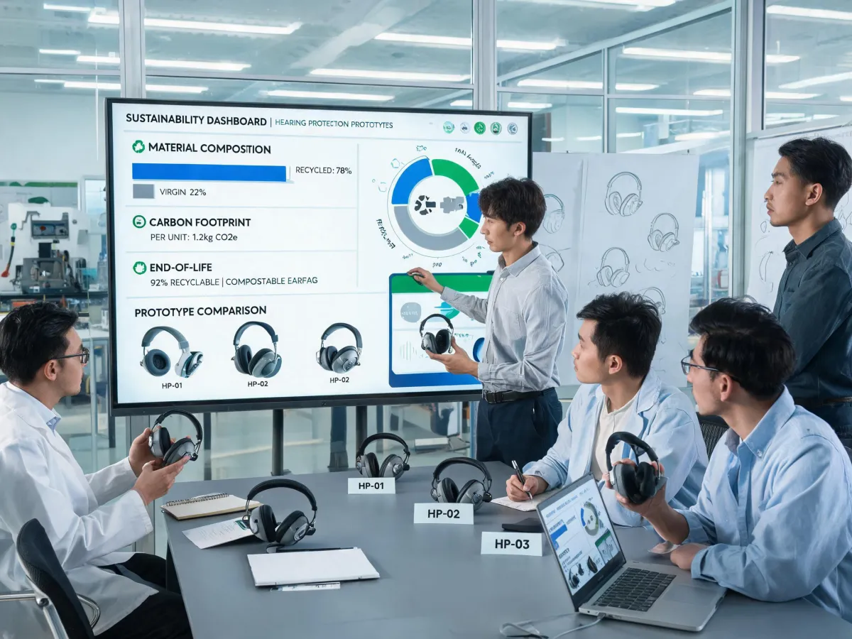 3M Peltor team reviewing hearing protection sustainability data