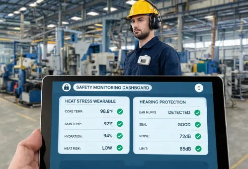 Heat stress wearable paired with headset dashboard