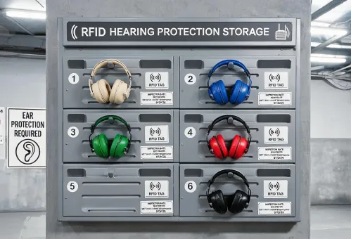 RFID tagged hearing protection storage station