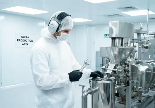 Food and pharma maintenance technician with hearing protection
