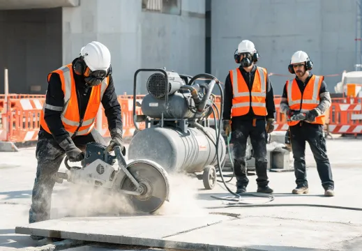 Construction crew using hearing protection